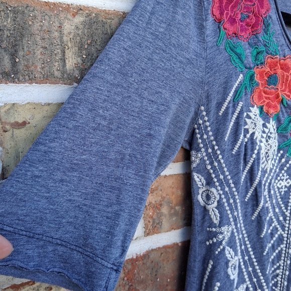 💐 Johnny Was Inticate Floral Short Sleeve Top Tunic Sz.XS - Picture 5 of 14